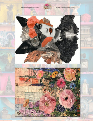 Collage Soup ATC & Journal-Sized Freebie (eBook) – Esoteric Flowers, Cats & Ladies