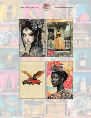 Collage Soup ATC & Journal-Sized Freebie (eBook) – Esoteric Flowers, Cats & Ladies