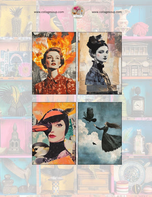 Collage Soup ATC & Journal-Sized Freebie (eBook) – Esoteric Flowers, Cats & Ladies