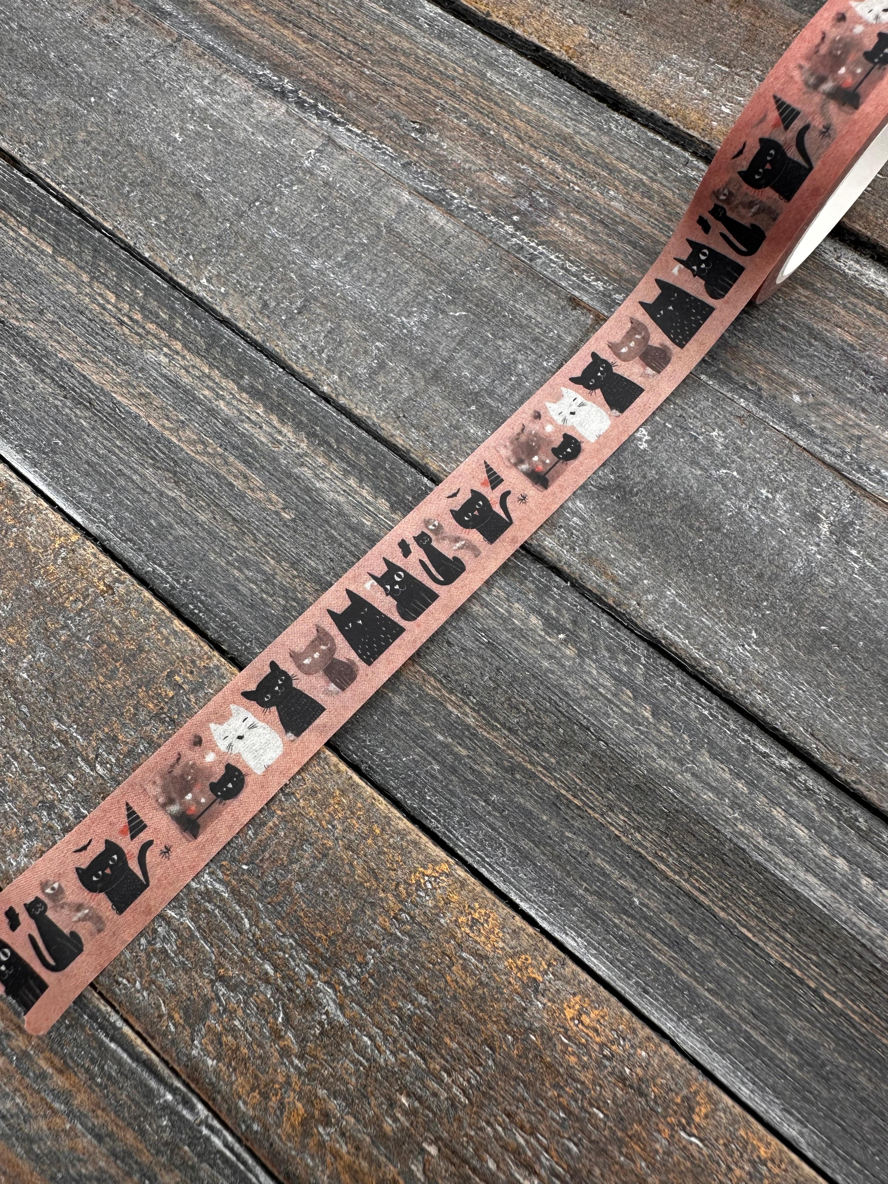 Collage Soup Black Cat Parade – Washi Tape | Playful Halloween Cats on Orange for Journals & Collage