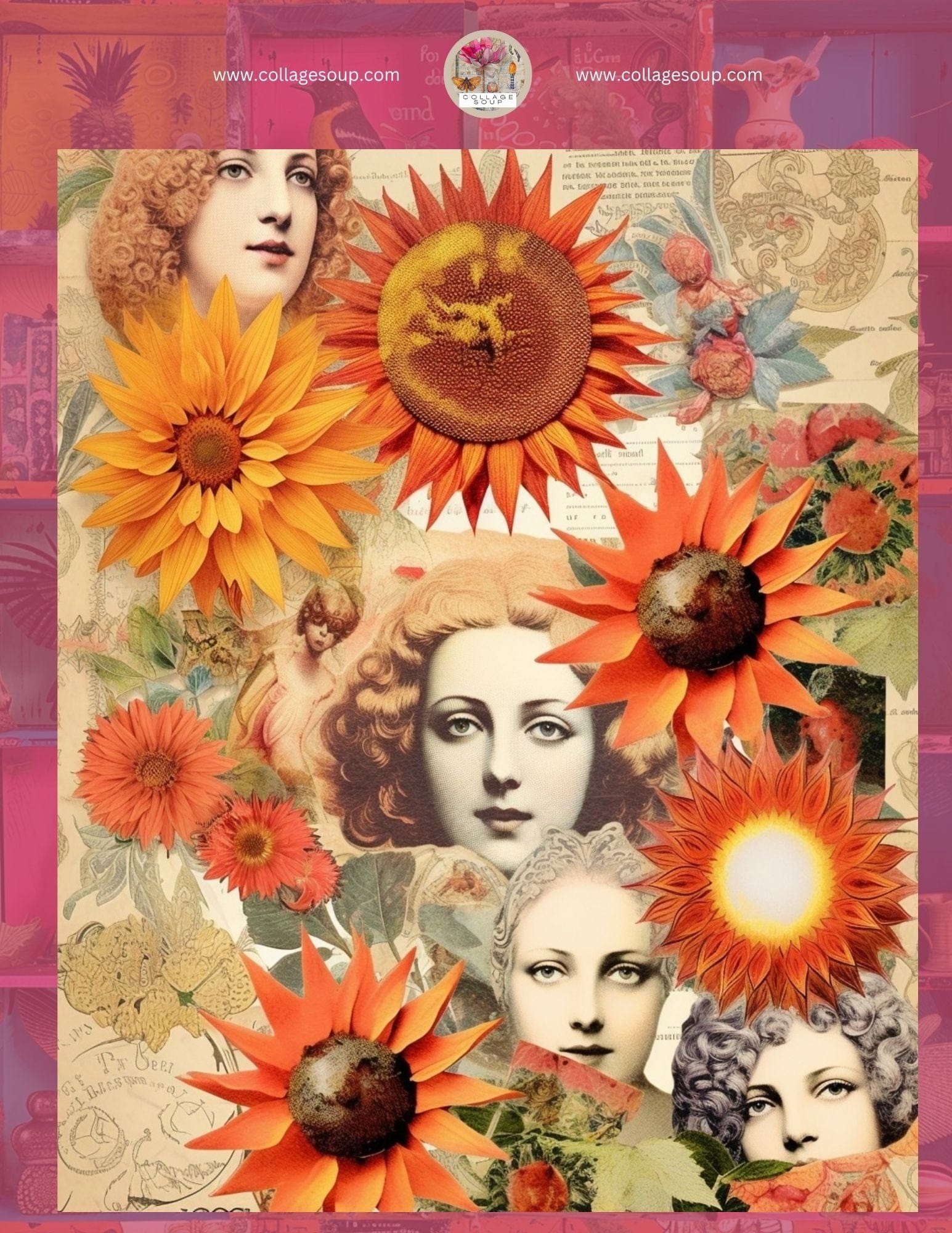 Collage Soup Bloom & Glow (eBook) A Free Printable Floral Sampler – 4 Pages