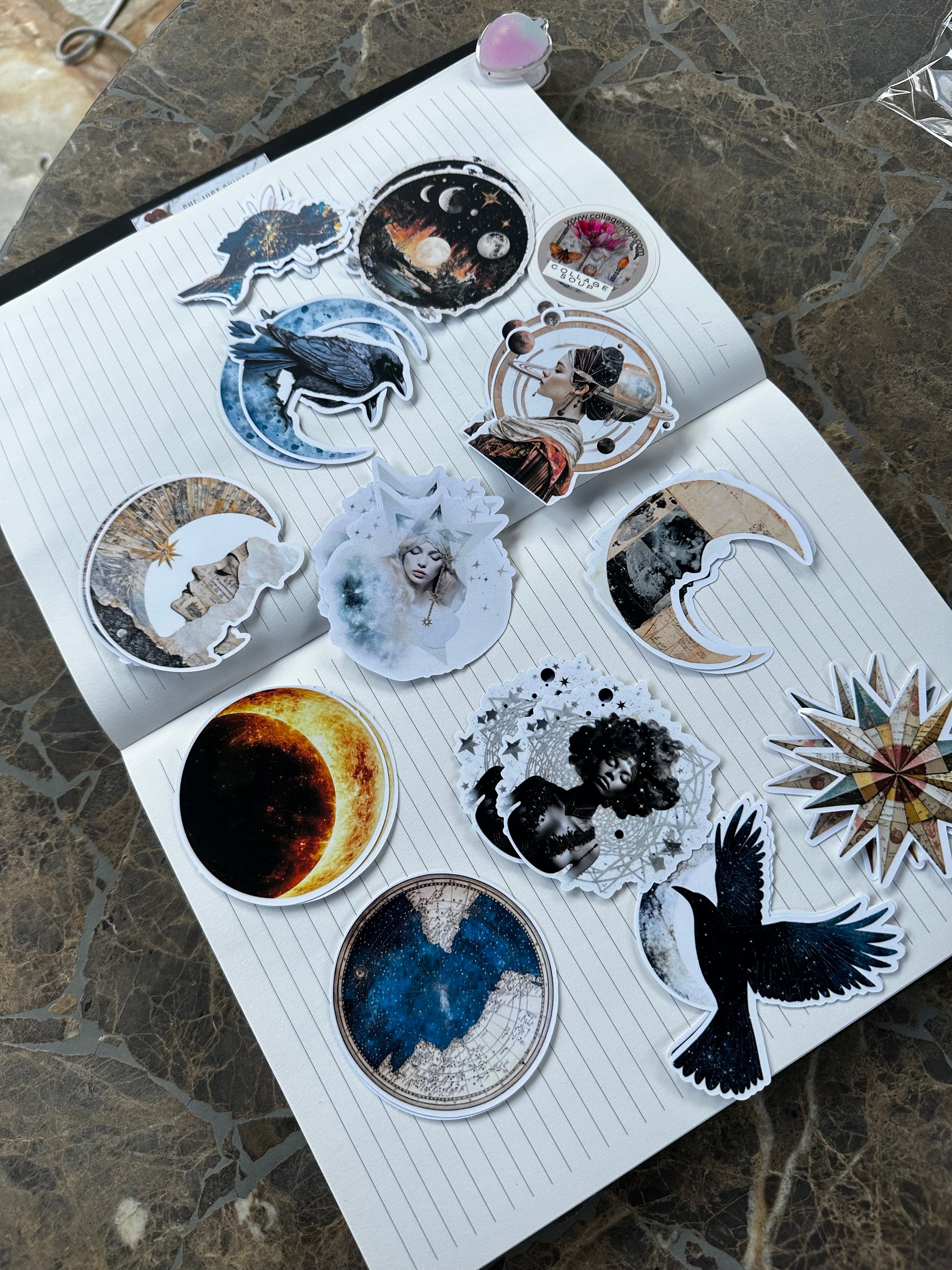 Collage Soup Celestial Dreams – Moon & Stars Die Cuts for Junk Journaling and Paper Crafting (24 pcs)