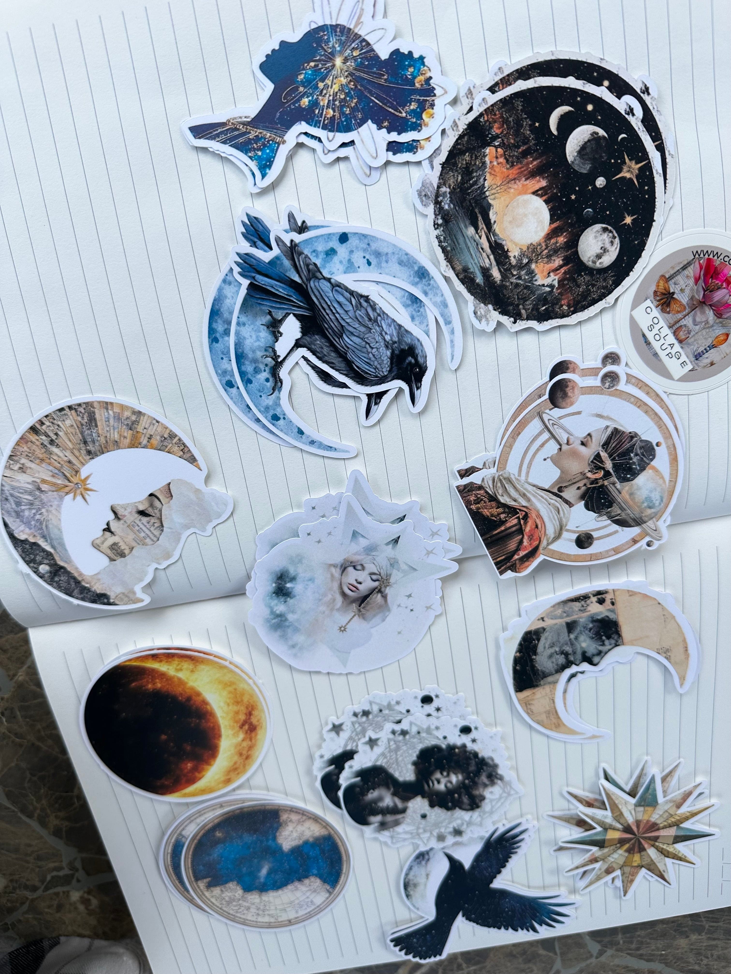 Collage Soup Celestial Dreams – Moon & Stars Die Cuts for Junk Journaling and Paper Crafting (24 pcs)