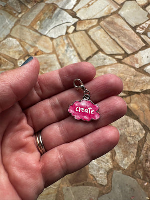 Collage Soup Create Charm – Pink Cloud Enamel Journal & Keychain Clip (18mm)