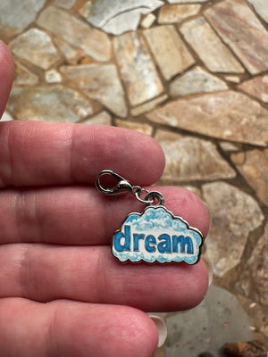 Collage Soup Dream Charm – Blue Cloud Enamel Journal & Keychain Accessory (18mm)