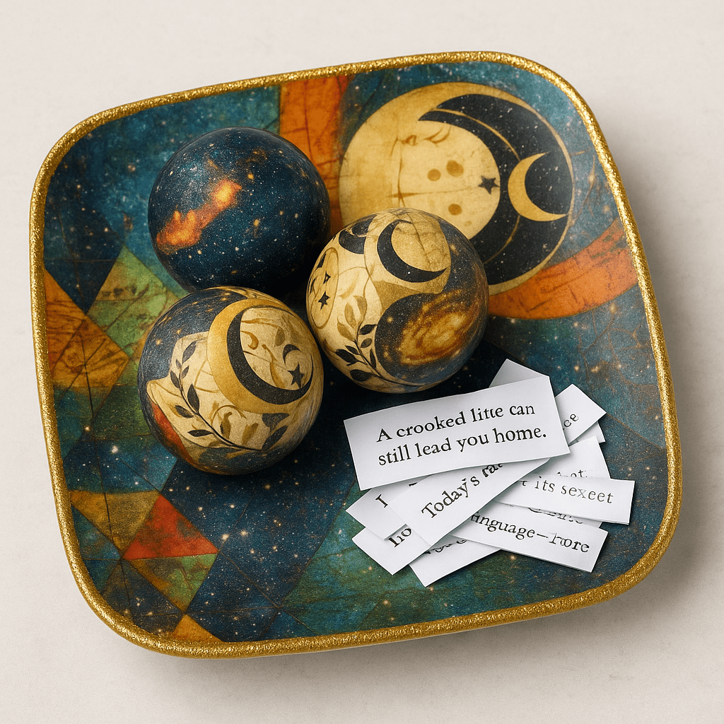 Collage Soup Dream Keeper Plate & Orbs – Project Kit | Collage Ritual Tray & Wooden Orbs with Dream Phrases