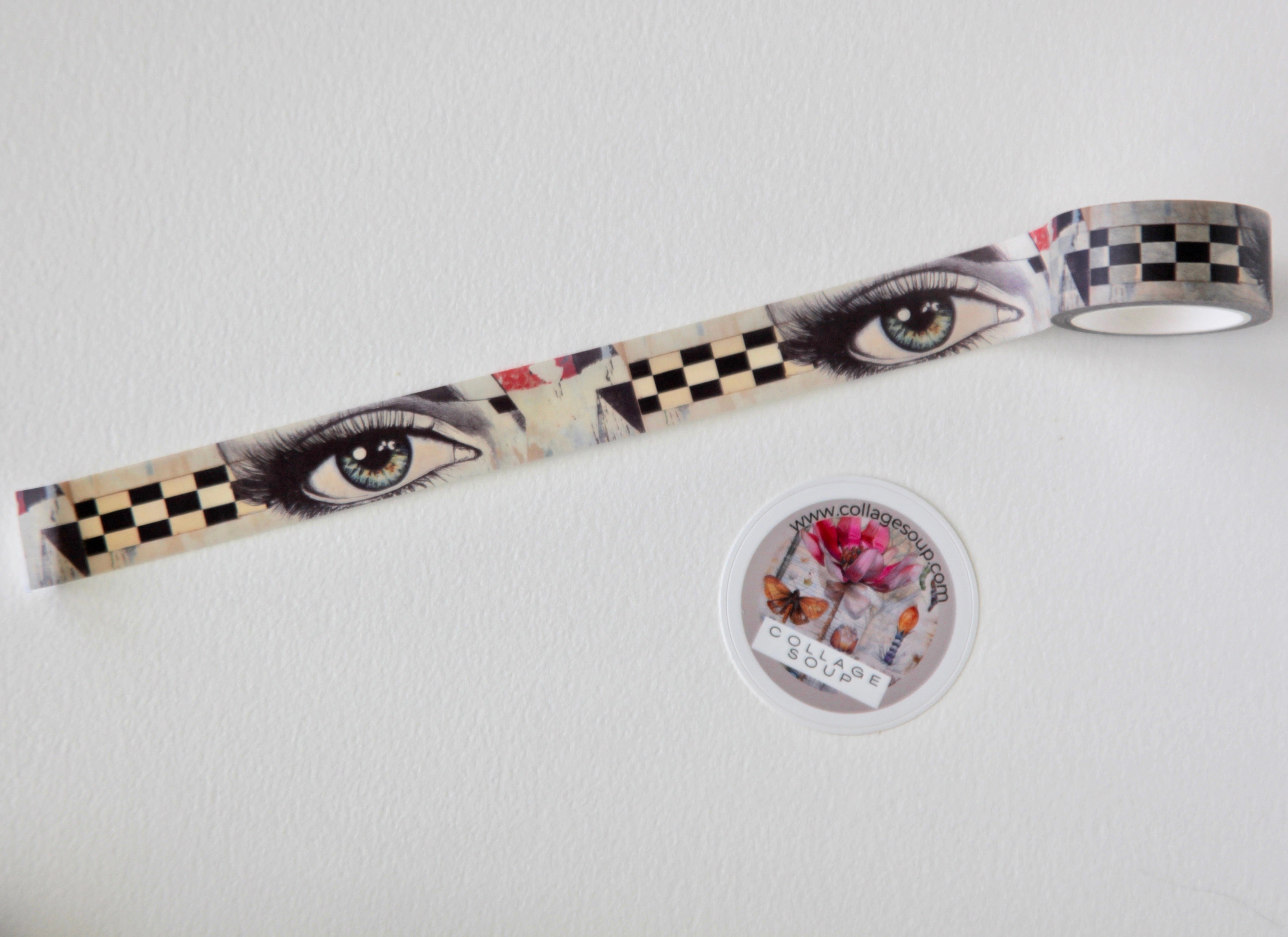 Collage Soup Eye See You 18mm Washi Tape – Abstract Eye Design with Checkered Accents