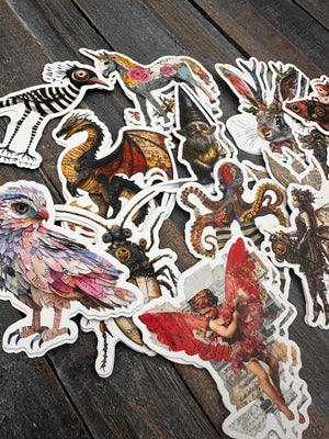 Collage Soup Fantastical Creatures Chonky Bites | Ephemera | 24 heavyweight die cuts of surreal animals and magical mash-ups