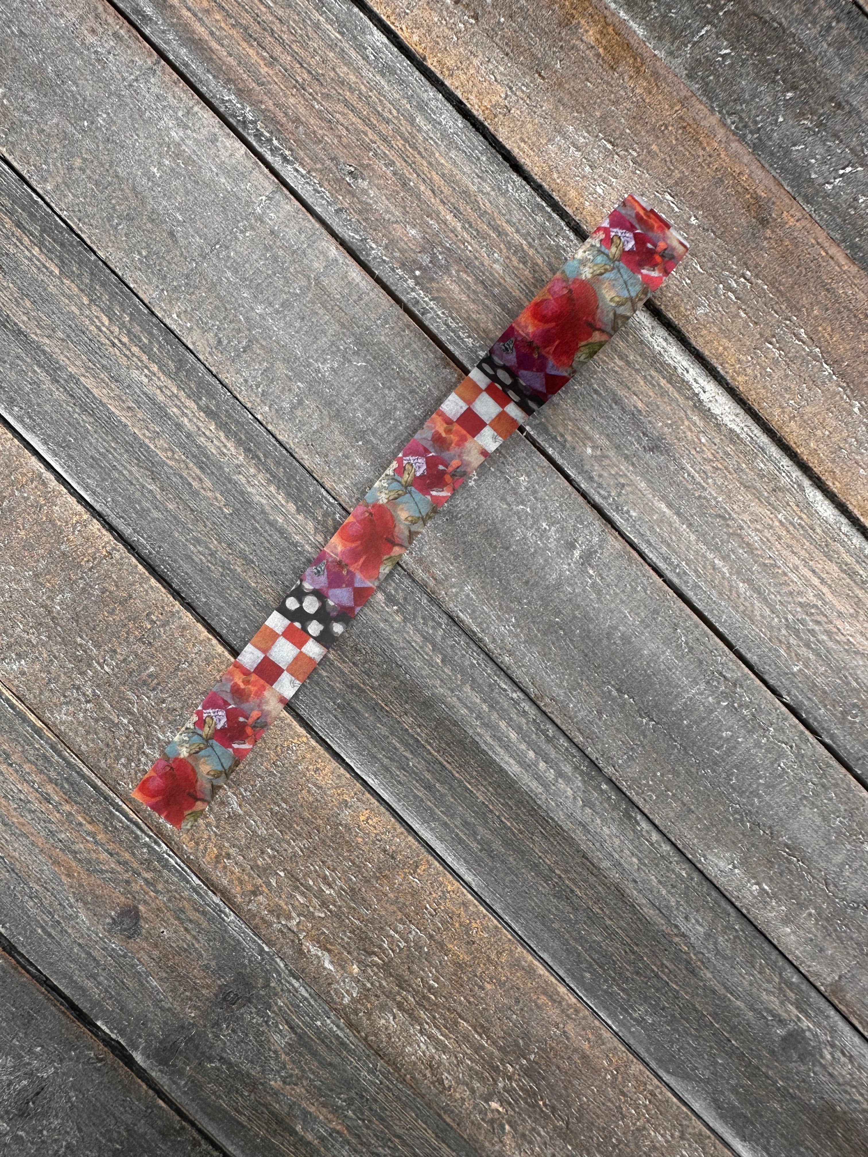 Collage Soup Floral & Checkered Fusion – Washi Tape | Red Florals, Butterflies & Checkerboard Collage Roll