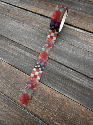 Collage Soup Floral & Checkered Fusion – Washi Tape | Red Florals, Butterflies & Checkerboard Collage Roll