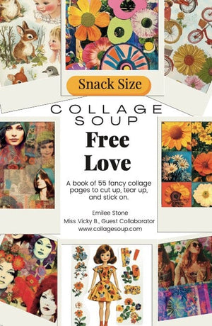 Collage Soup Free Love: A Paperback Book of 55 Retro Collage Pages with Inchies & ATC Art – 55 Pages