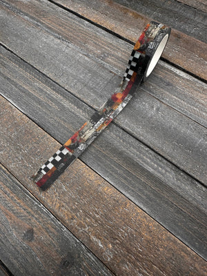 Collage Soup Grunge Checkered Collage – Washi Tape | Black & White Checkerboard with Gritty Urban Textures