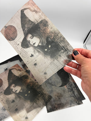 Collage Soup Halloween Spooky Bougie – Translucent Scrap Pack | 50 Vellum Sheets for Collage, Journals & Mixed Media