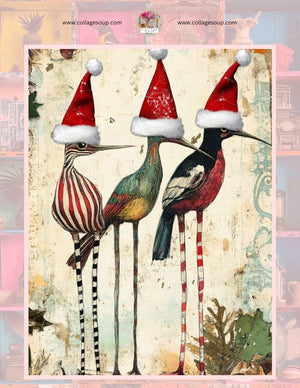 Collage Soup Holiday Birds | eBook | Festive collage sheets for seasonal journals & mixed media