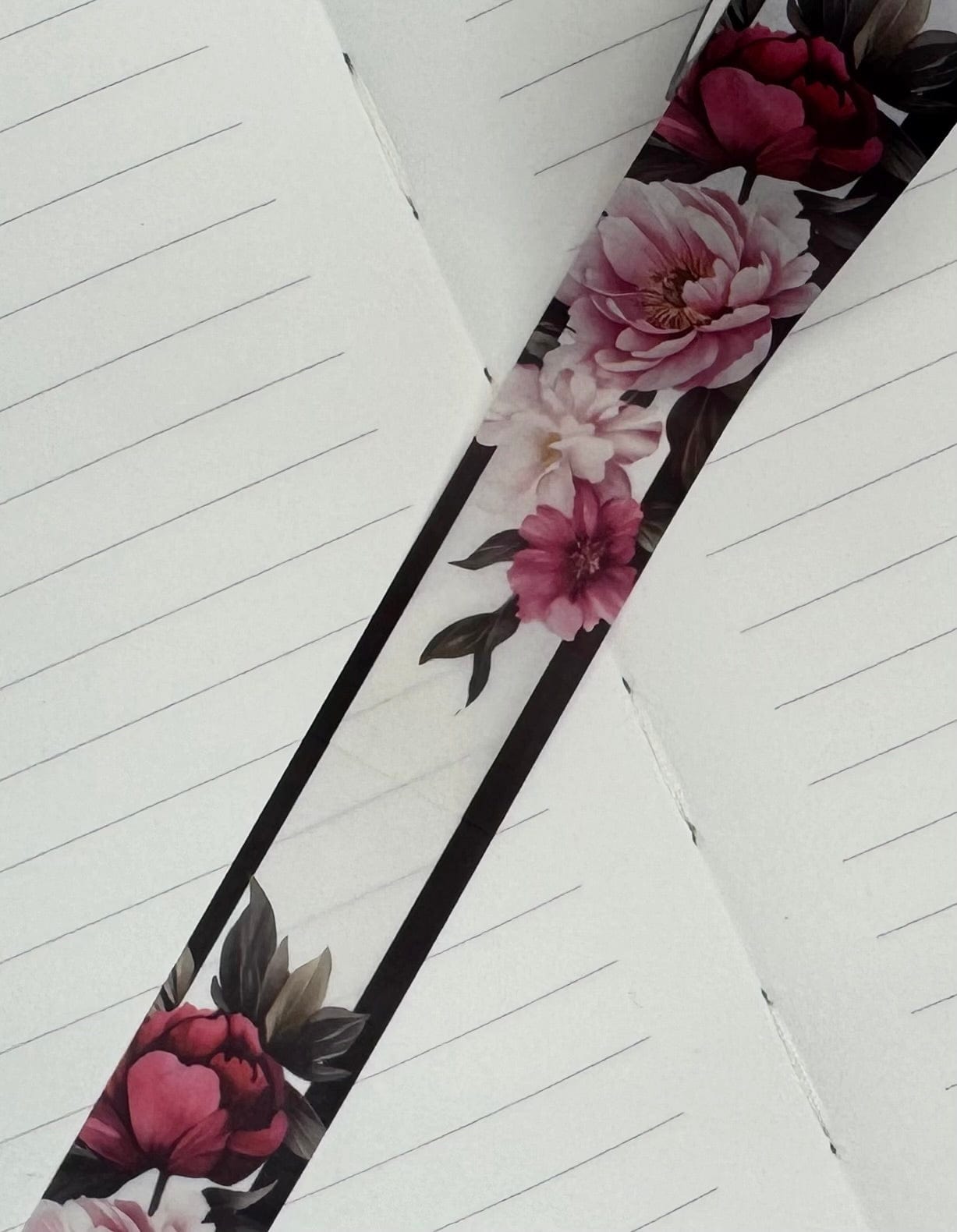 Collage Soup Peony Noir 18mm Washi Tape – Vibrant Pink Peonies with Bold Black Contrast