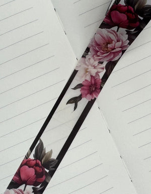 Collage Soup Peony Noir 18mm Washi Tape – Vibrant Pink Peonies with Bold Black Contrast