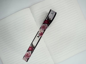 Collage Soup Peony Noir 18mm Washi Tape – Vibrant Pink Peonies with Bold Black Contrast