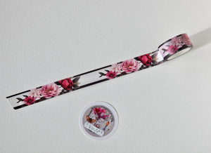 Collage Soup Peony Noir 18mm Washi Tape – Vibrant Pink Peonies with Bold Black Contrast