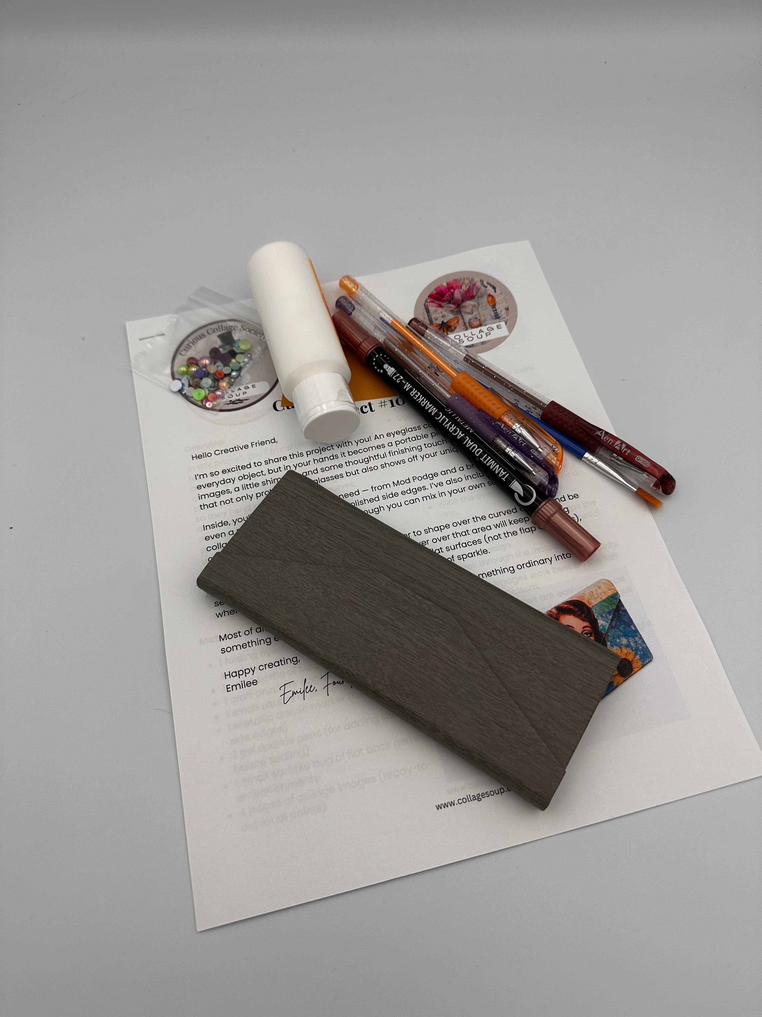 Collage Soup Project 1048 – Collaged Eyeglass Case | DIY Craft Kit with Collage Papers, Gems & Mod Podge