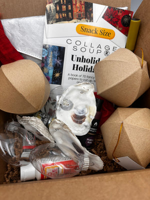 Collage Soup Project #1055 – Unholiday Ornament Soirée | Dark Holiday Art Box with Collage Book & Mixed Media Supplies