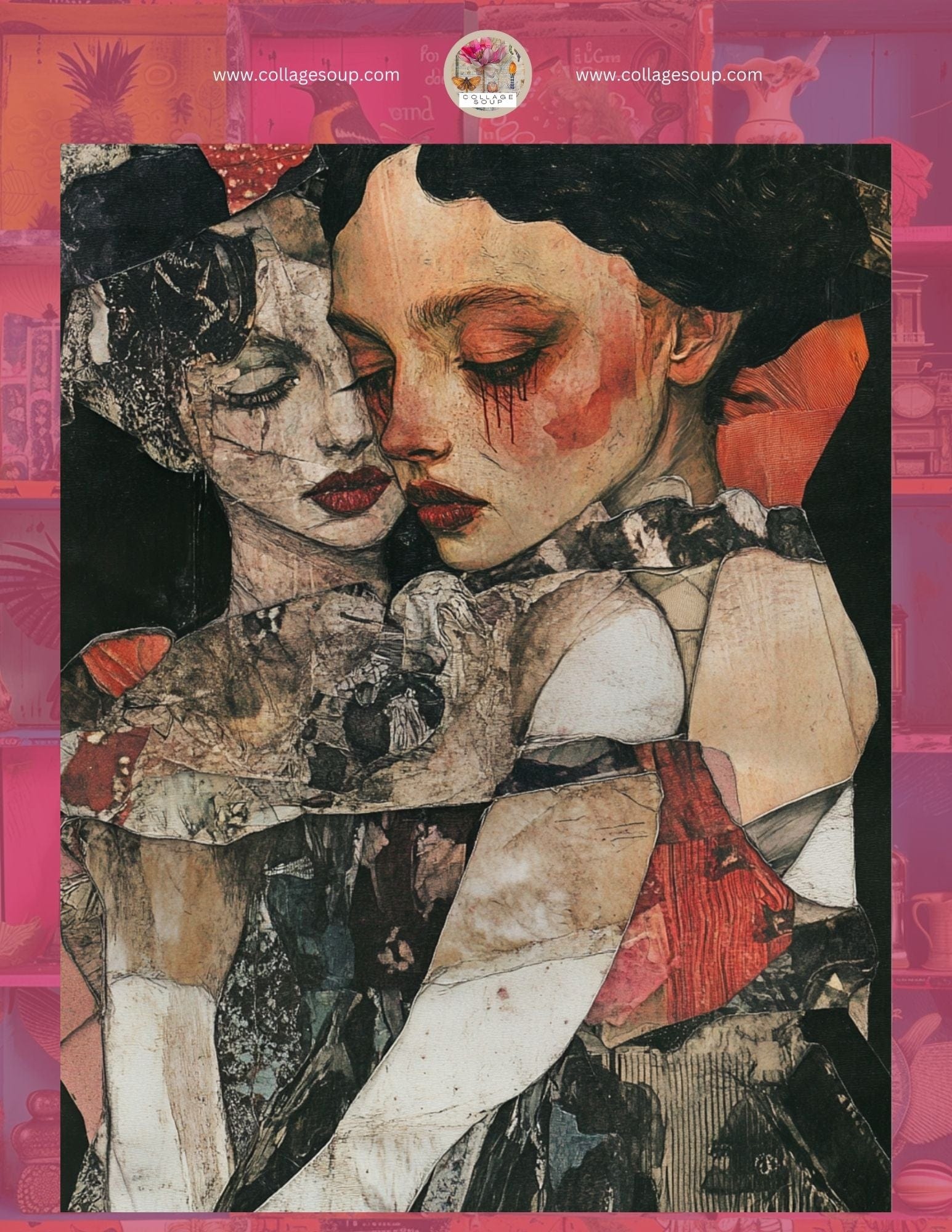 Collage Soup Queen of Hearts Sampler (eBook) FREE Preview of Grunge & Elegance Collage Art – 8 Pages FREE Special Edition