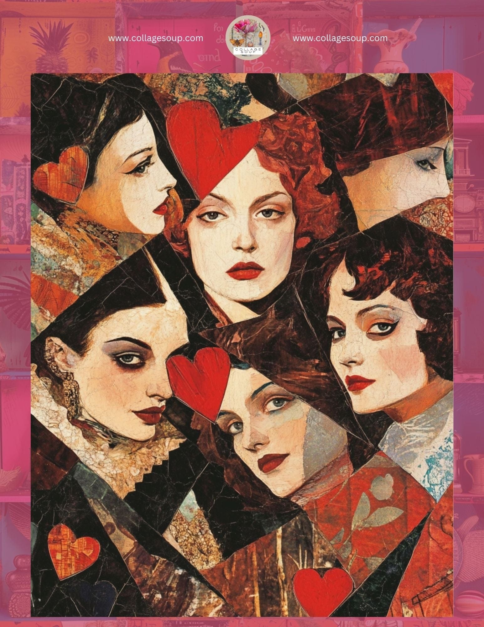 Collage Soup Queen of Hearts Sampler (eBook) FREE Preview of Grunge & Elegance Collage Art – 8 Pages FREE Special Edition