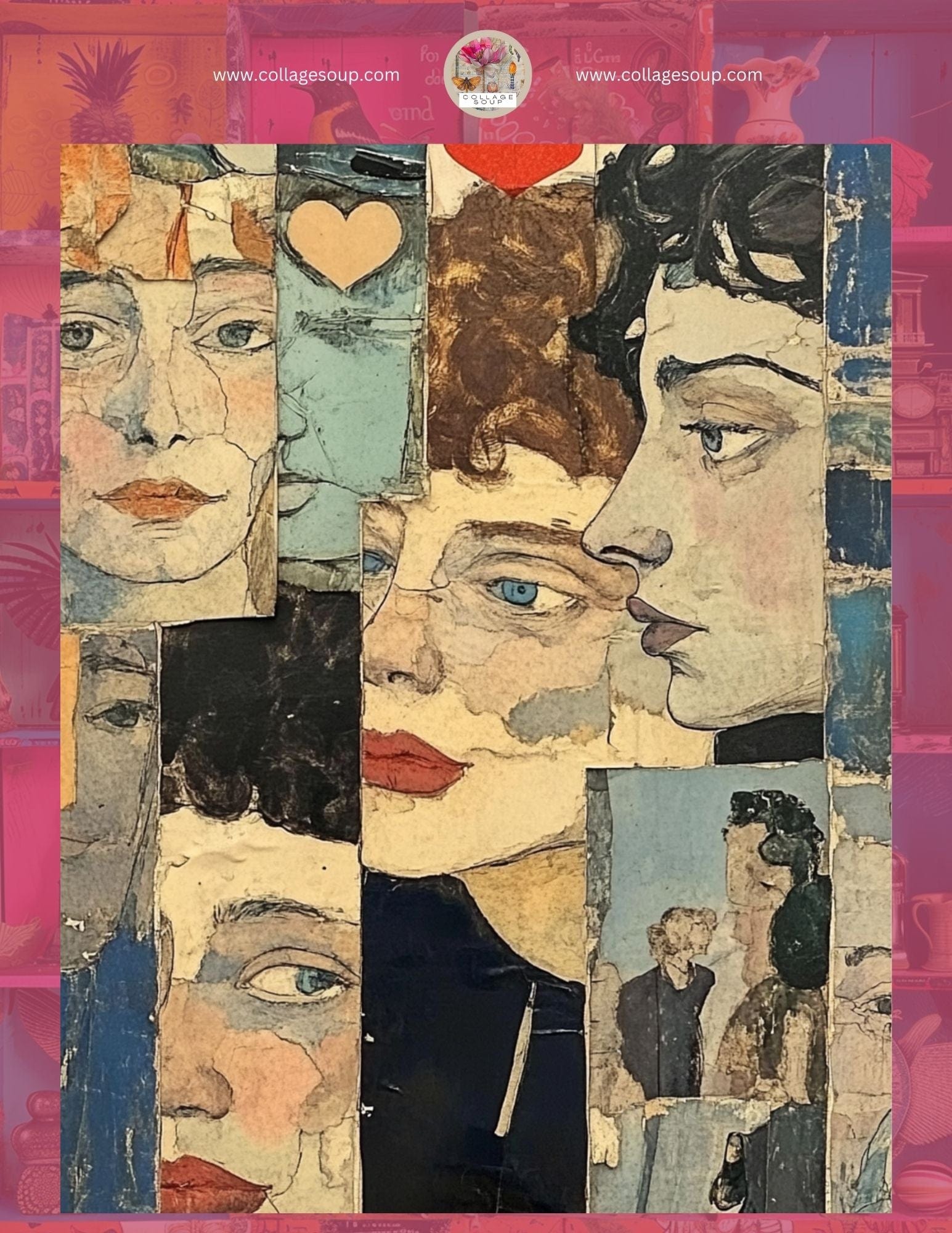 Collage Soup Queen of Hearts Sampler (eBook) FREE Preview of Grunge & Elegance Collage Art – 8 Pages FREE Special Edition