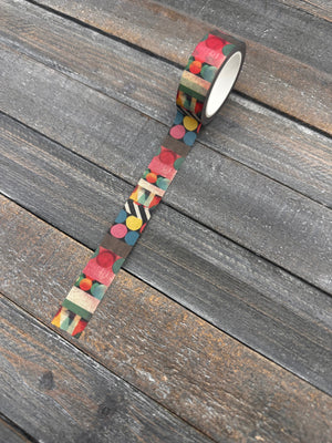 Collage Soup Retro Geometrics – Washi Tape | Bold Circles, Stripes & Blocks in Teal, Red & Mustard
