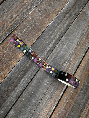 Collage Soup Starlight Spectrum Washi Tape | Rainbow Grid with Silver Foil Stars for Journals, Tags & Collage