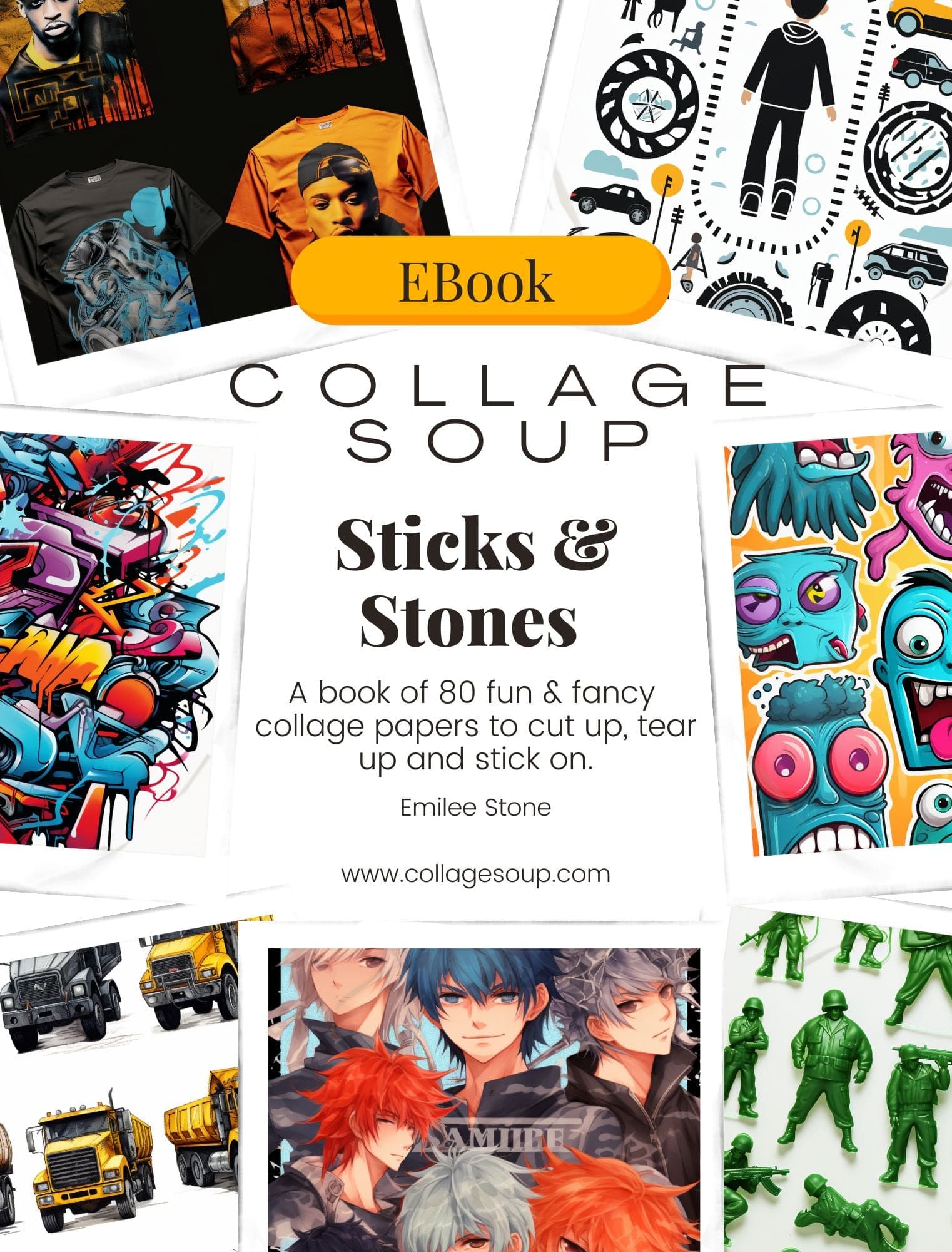 Collage Soup Sticks & Stones: A Fun & Bold Cut-and-Paste Book for Kids – 80 Pages