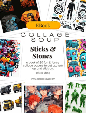 Collage Soup Sticks & Stones: A Fun & Bold Cut-and-Paste Book for Kids – 80 Pages