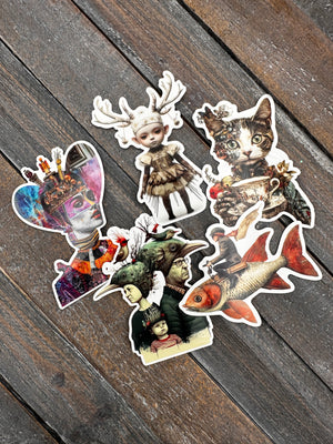 Collage Soup The Unusual Suspects Sticker Bundle | Stickers | Five glossy vinyl die cuts for journals & creative surfaces