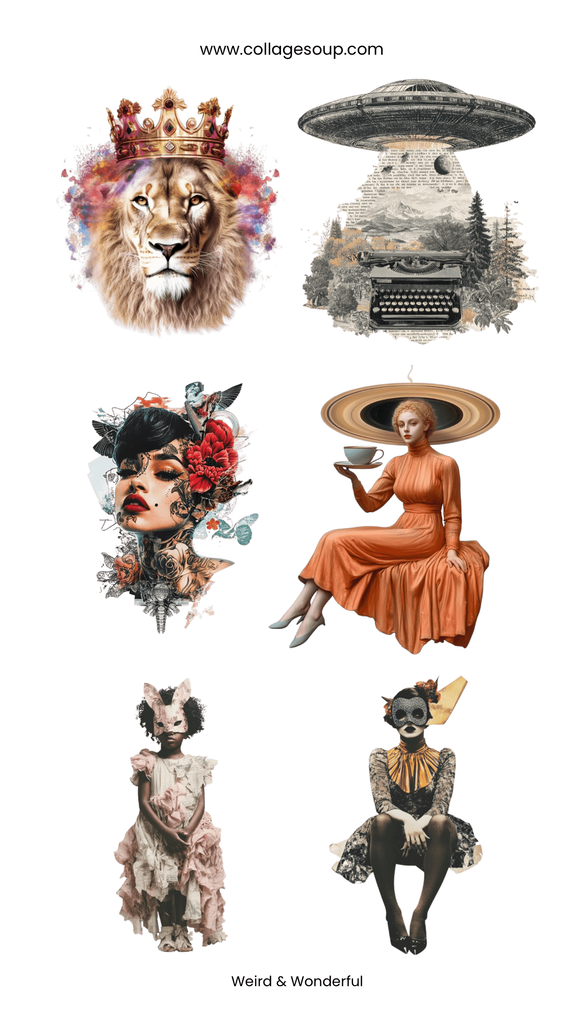 Collage Soup Weird & Wonderful – 6 Kiss-Cut Vinyl Stickers (Each 1.75”)