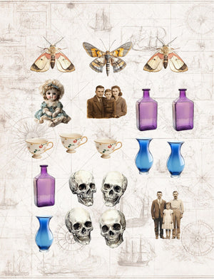 Collage Soup Where the Curious Go: A soulful collection of antique photos, figurines, and layered mystery – 90 Pages