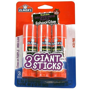 Amazon Elmer's Disappearing Purple School Glue Sticks – Washable, 22g, 3 Pack