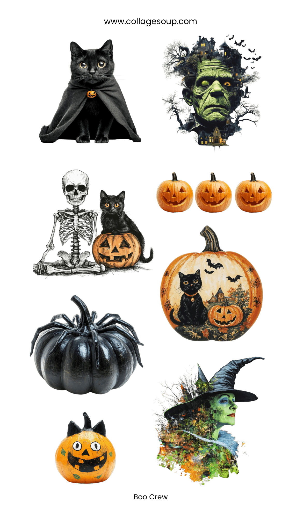 Collage Soup Boo Crew – Sticker Sheet | Halloween Stickers with Cats, Skeletons & Witches for Journals & Crafts