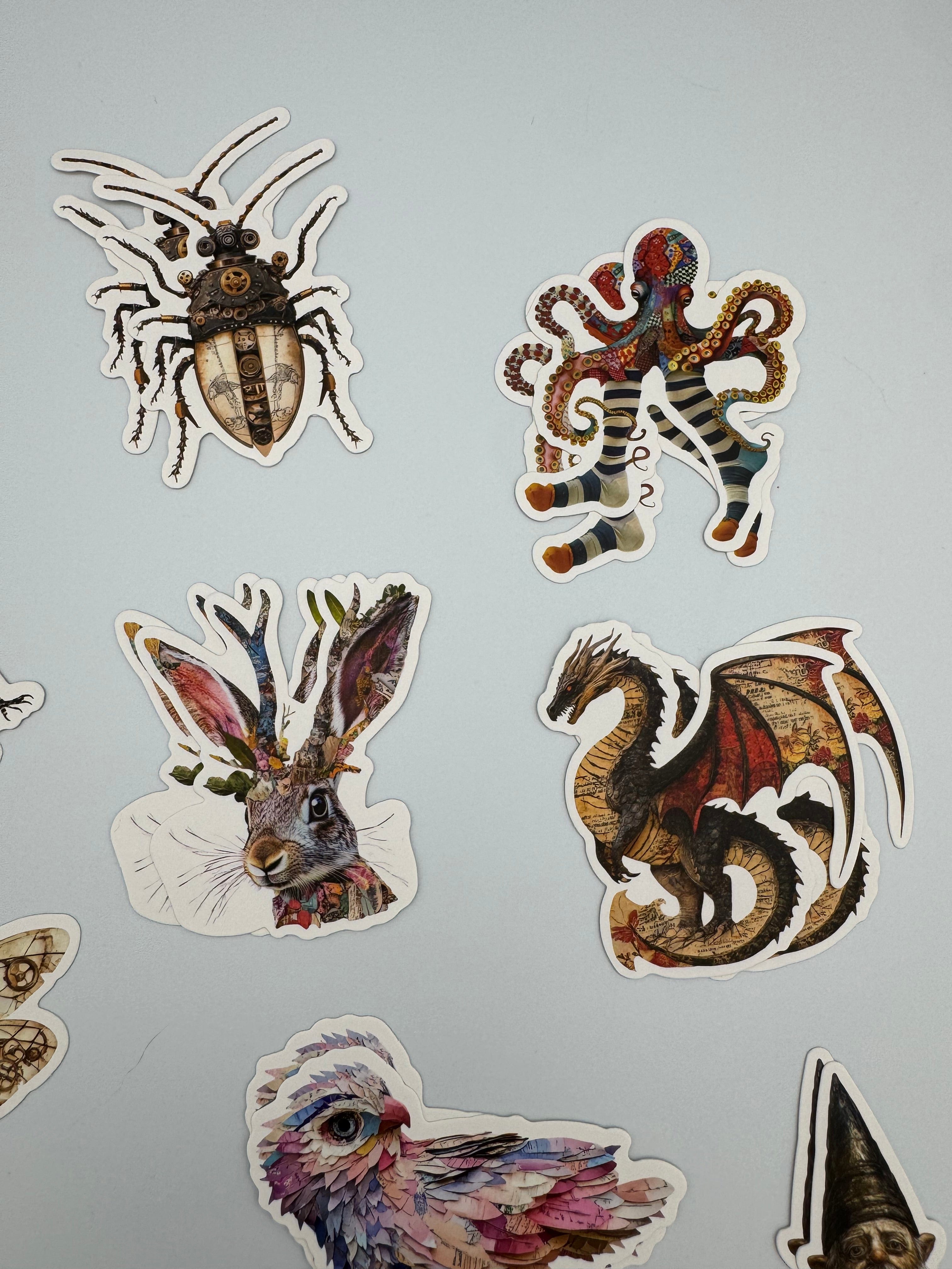 Collage Soup Fantastical Creatures Chonky Bites | 12 Unique Designs (24 Total) Cardstock Die Cuts for Mixed Media