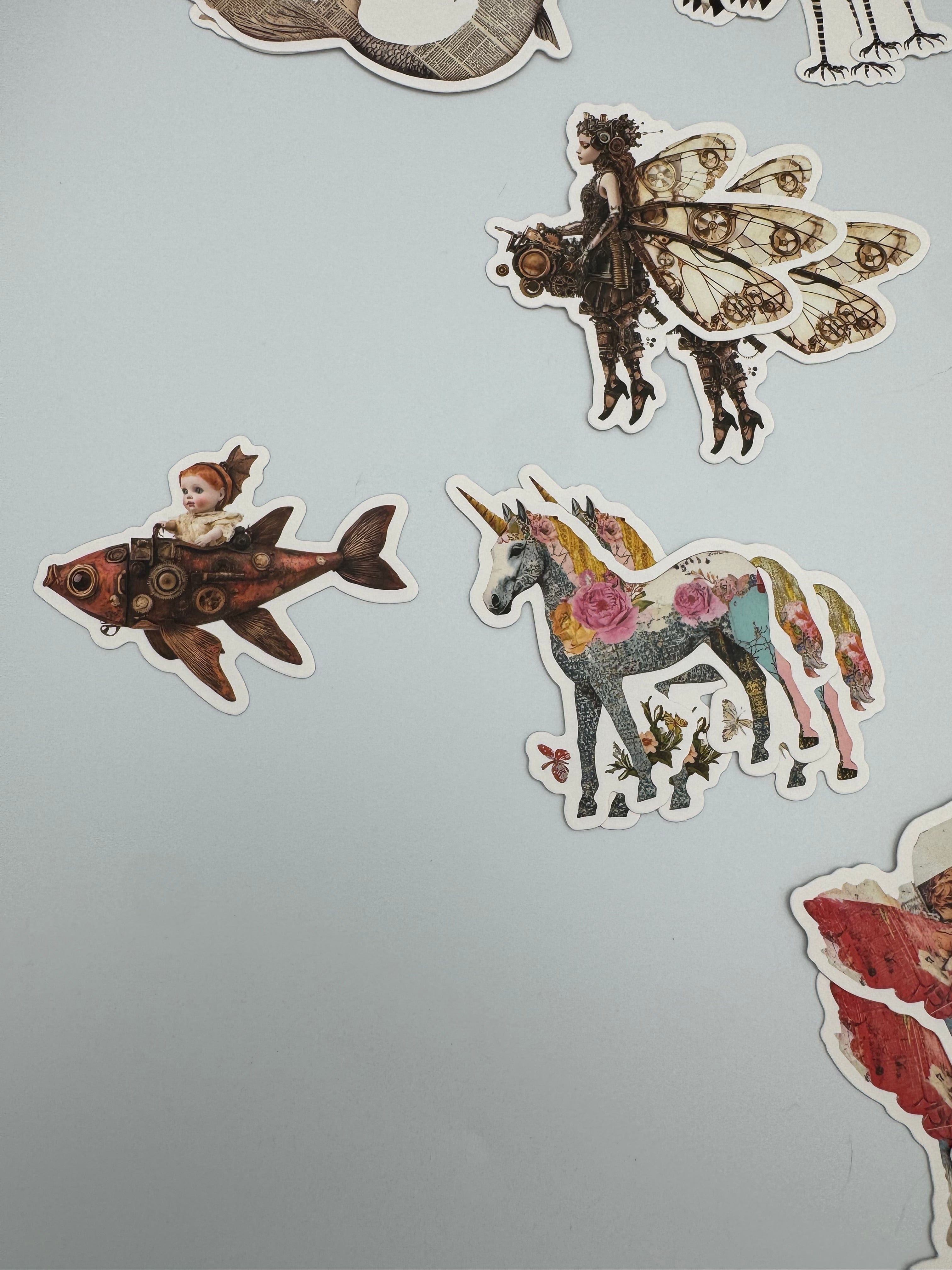 Collage Soup Fantastical Creatures Chonky Bites | 12 Unique Designs (24 Total) Cardstock Die Cuts for Mixed Media