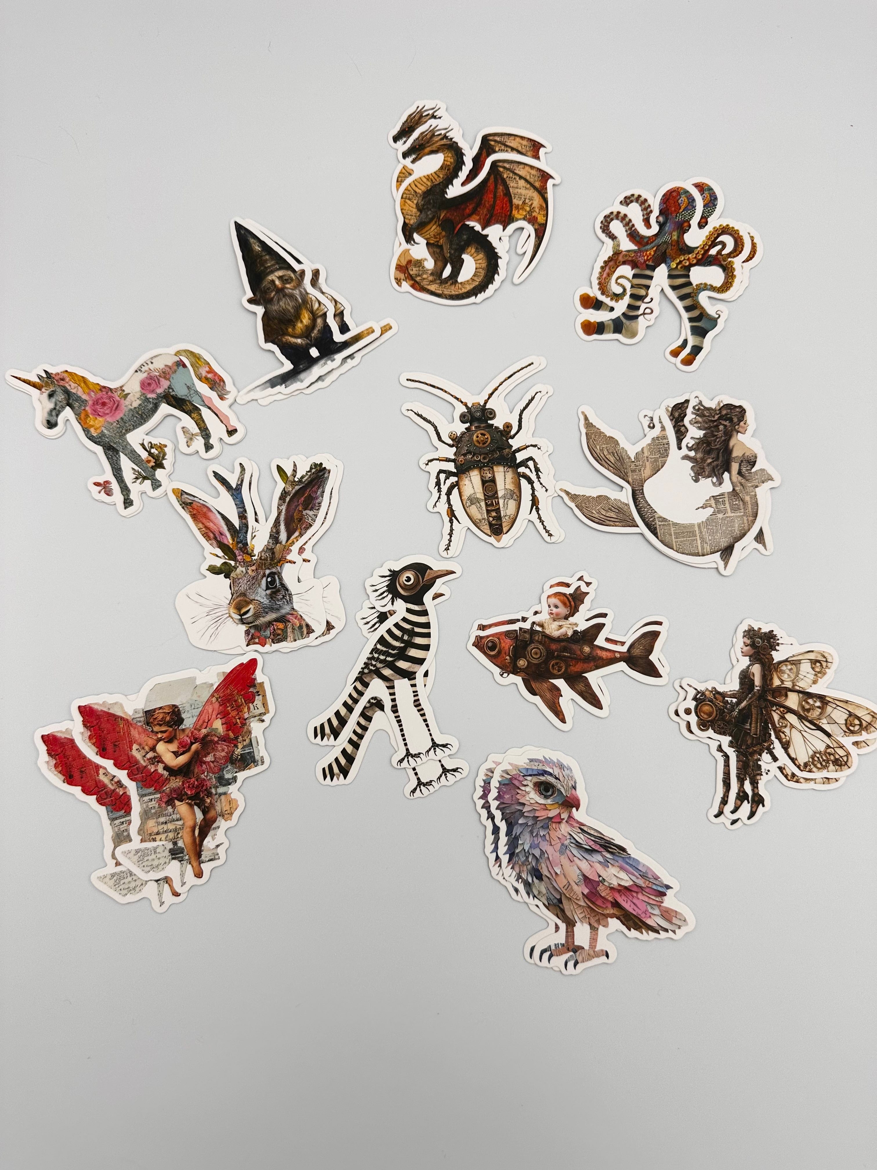 Collage Soup Fantastical Creatures Chonky Bites | 12 Unique Designs (24 Total) Cardstock Die Cuts for Mixed Media