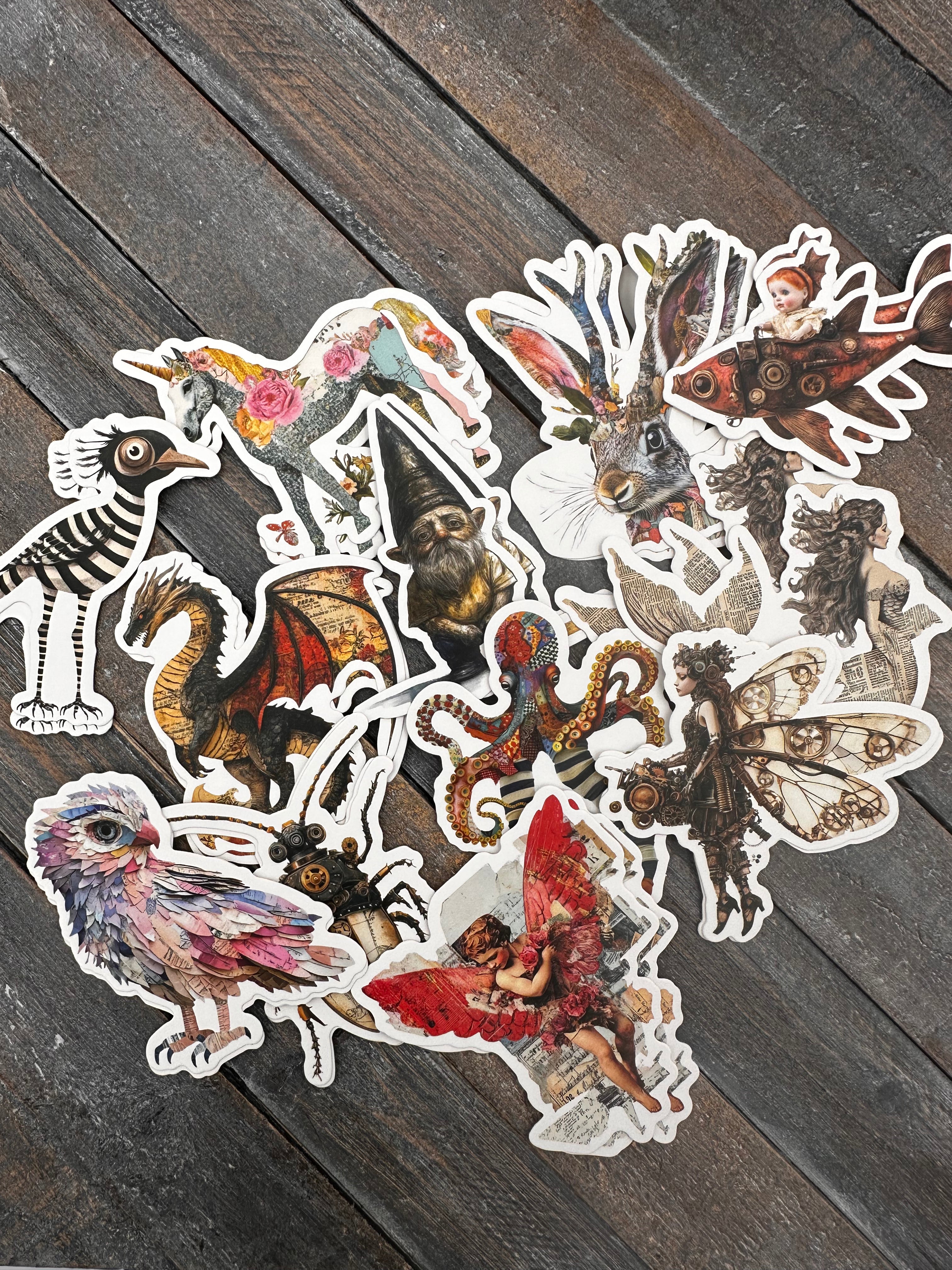 Collage Soup Fantastical Creatures Chonky Bites | Ephemera | 24 heavyweight die cuts of surreal animals and magical mash-ups