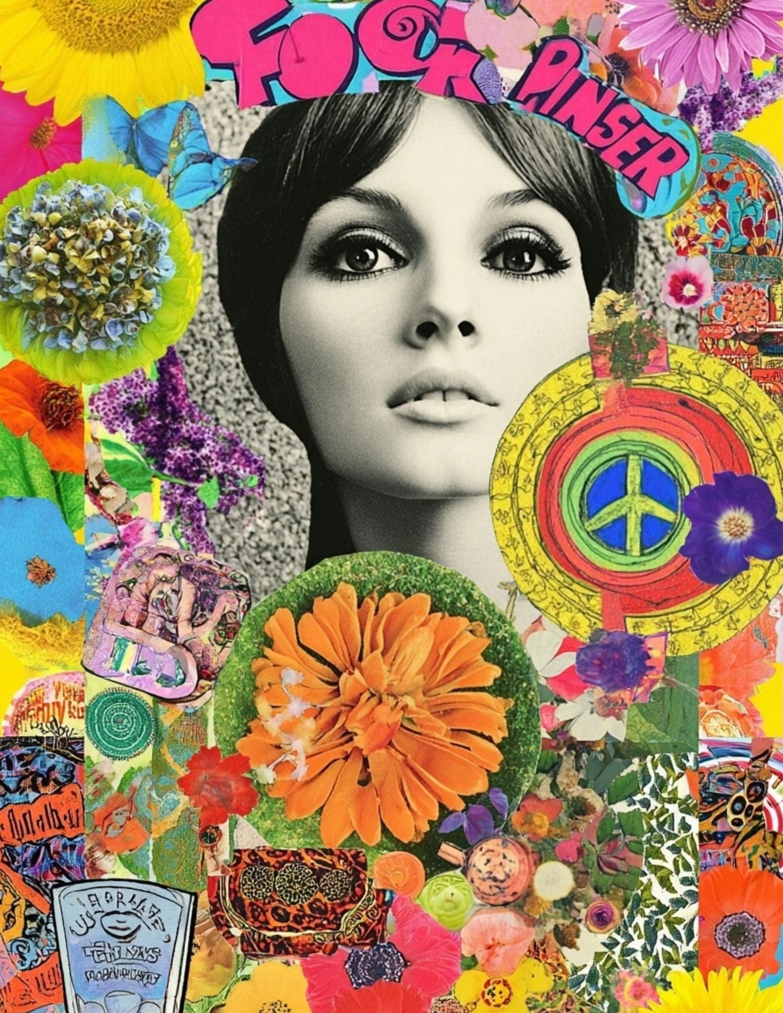 Free Love: A Paperback Book of 55 Retro Collage Pages with Inchies