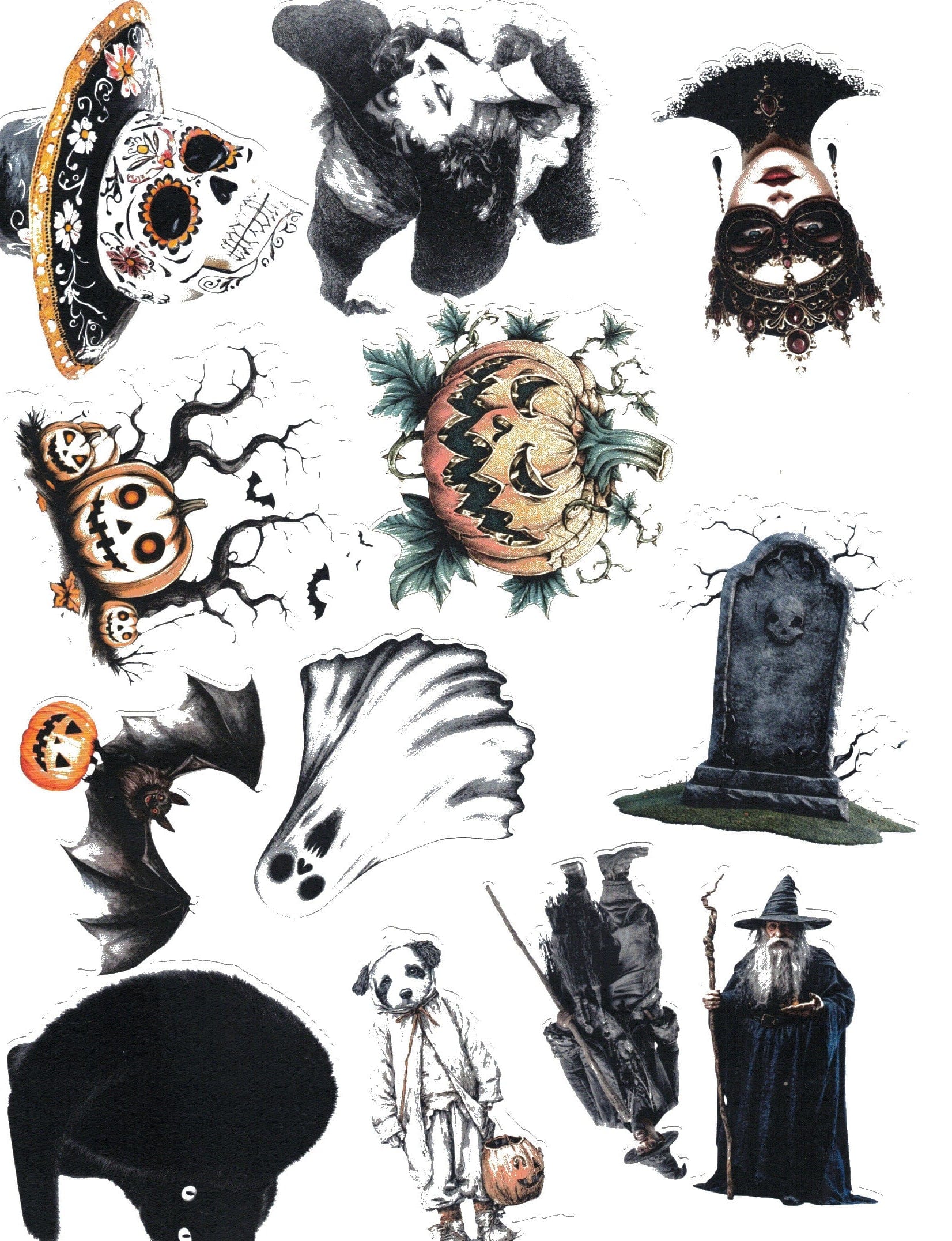 Collage Soup Halloween Paper Bites – 24 Piece Die-Cut Set | Witches, Ghosts & Spooky Icons for Crafts & Journals