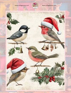 Collage Soup Holiday Birds | eBook | Festive collage sheets for seasonal journals & mixed media