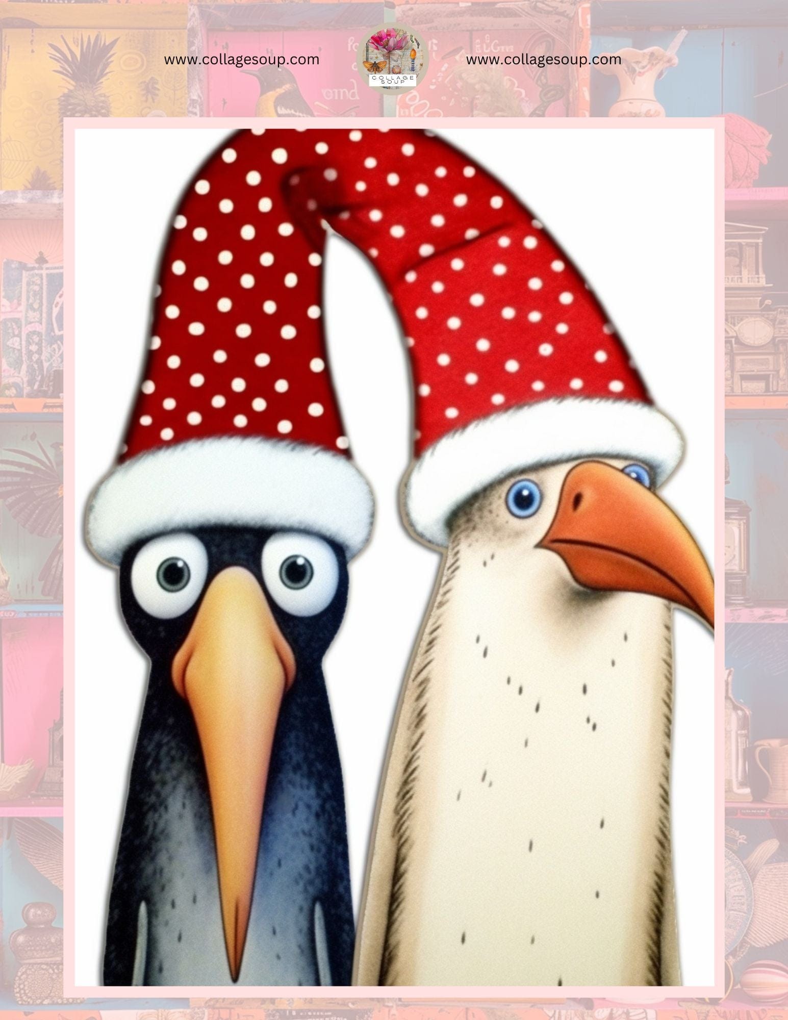 Collage Soup Holiday Birds | eBook | Festive collage sheets for seasonal journals & mixed media