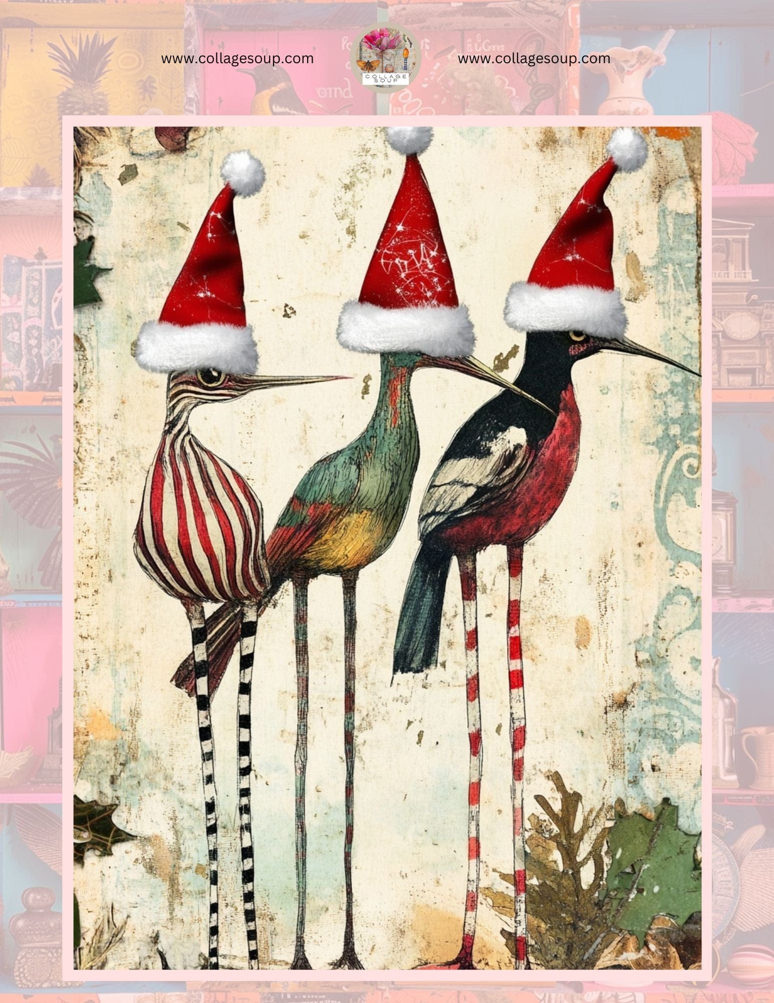Collage Soup Holiday Birds | eBook | Festive collage sheets for seasonal journals & mixed media