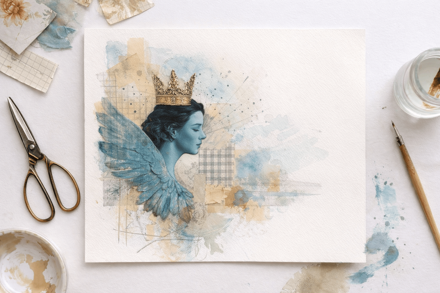 Collage Soup Project 1072 The Thread Between | Digital Project | Intuitive composition & mixed media restraint