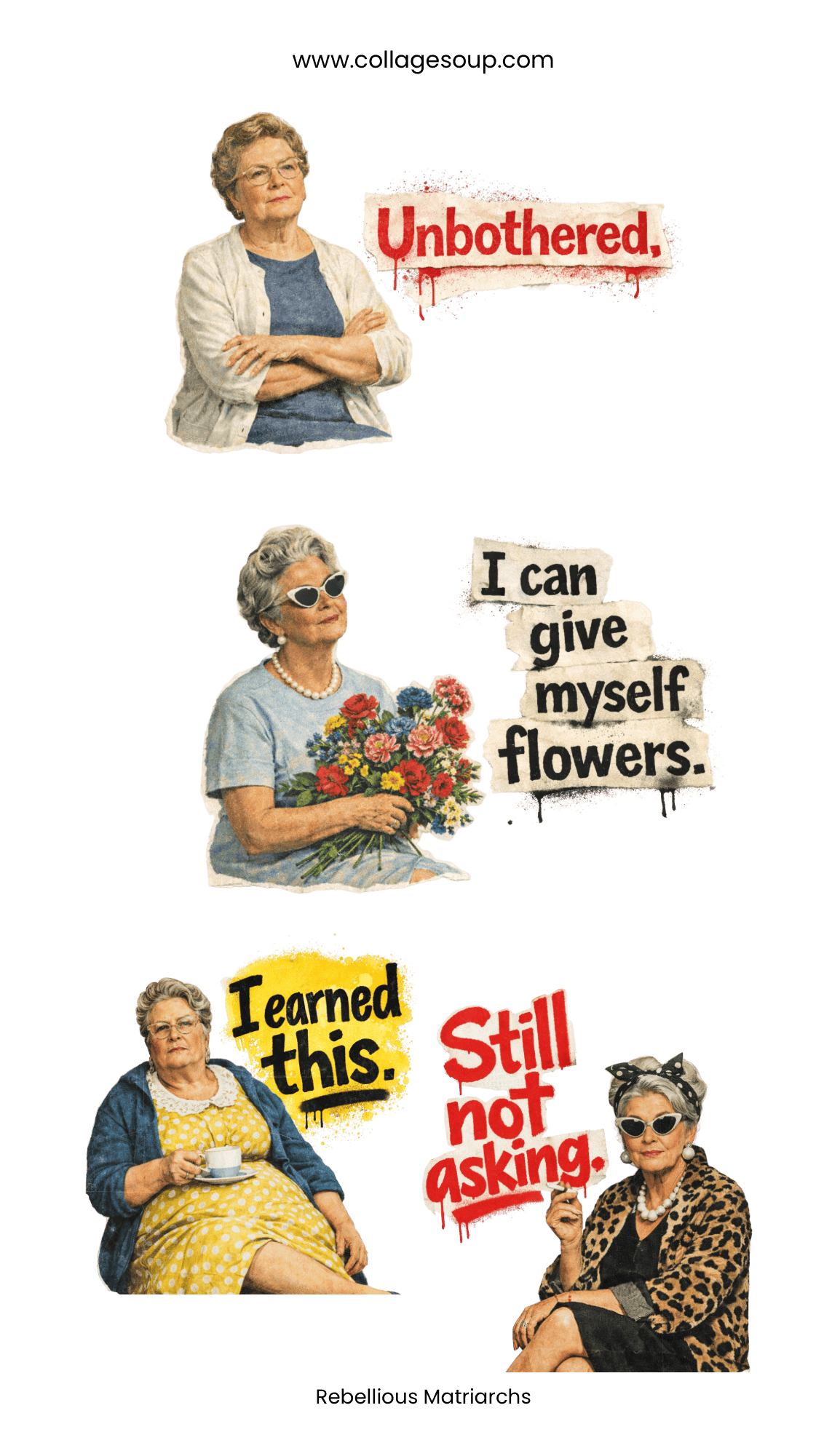 Collage Soup Rebellious Matriarchs | Sticker Sheet | Bold vintage women stickers for journals & collage