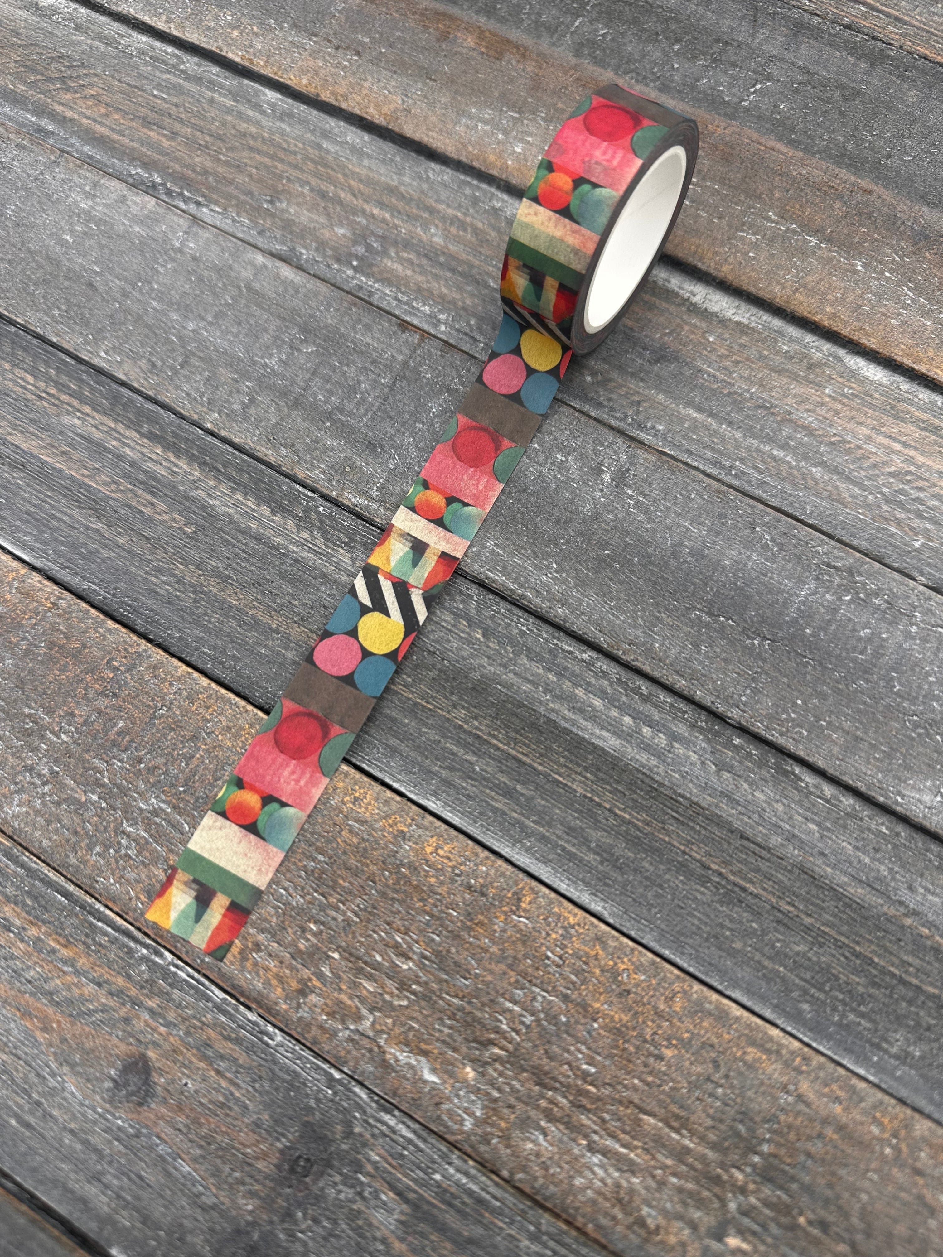 Collage Soup Retro Geometrics – Washi Tape | Bold Circles, Stripes & Blocks in Teal, Red & Mustard