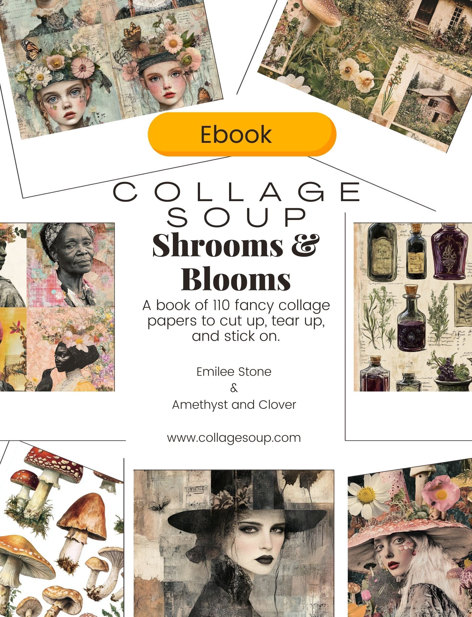 Collage Soup Shrooms & Blooms | eBook | Cottagecore collage imagery with florals, fungi & gentle magic