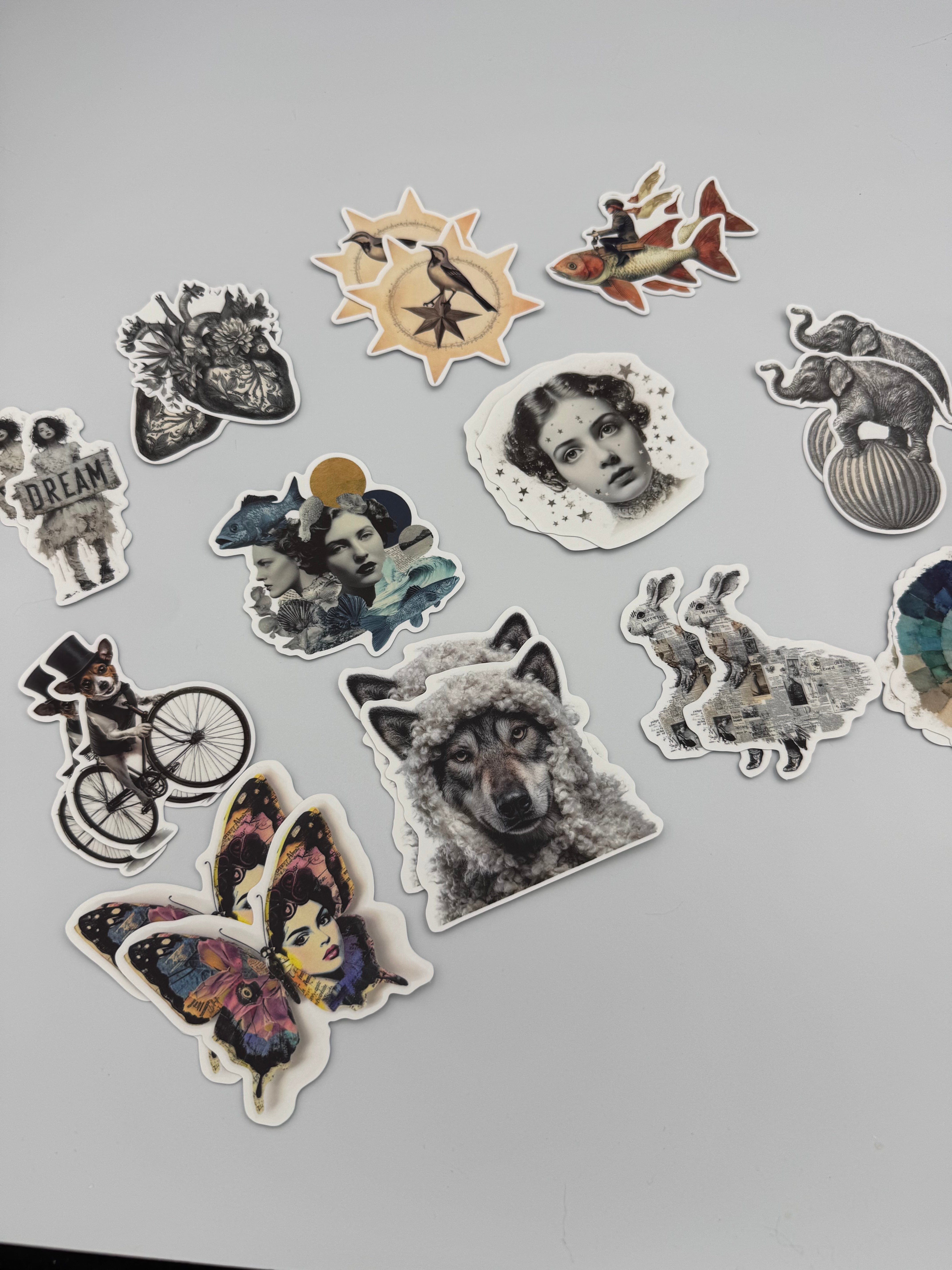 Collage Soup The Mismatched Crew Sticky Bites | 12 Quirky Designs (24 Total) Glossy Vinyl Stickers for Creative Projects